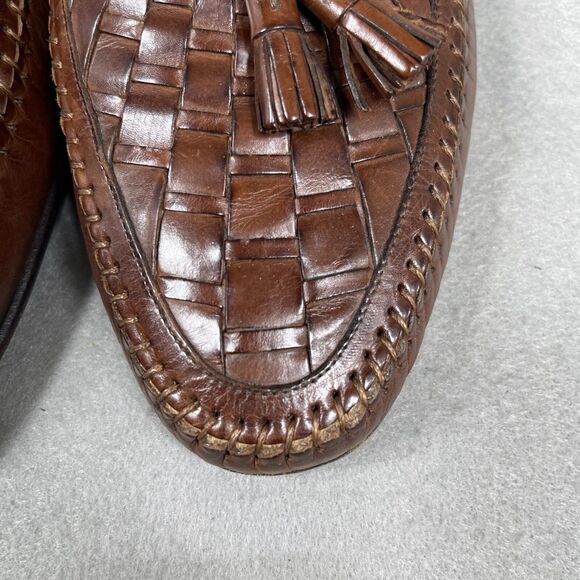 Nordstrom Mens Leather Loafers Brown Woven Size 10M Tassel Driving Shoes Italy main image 4